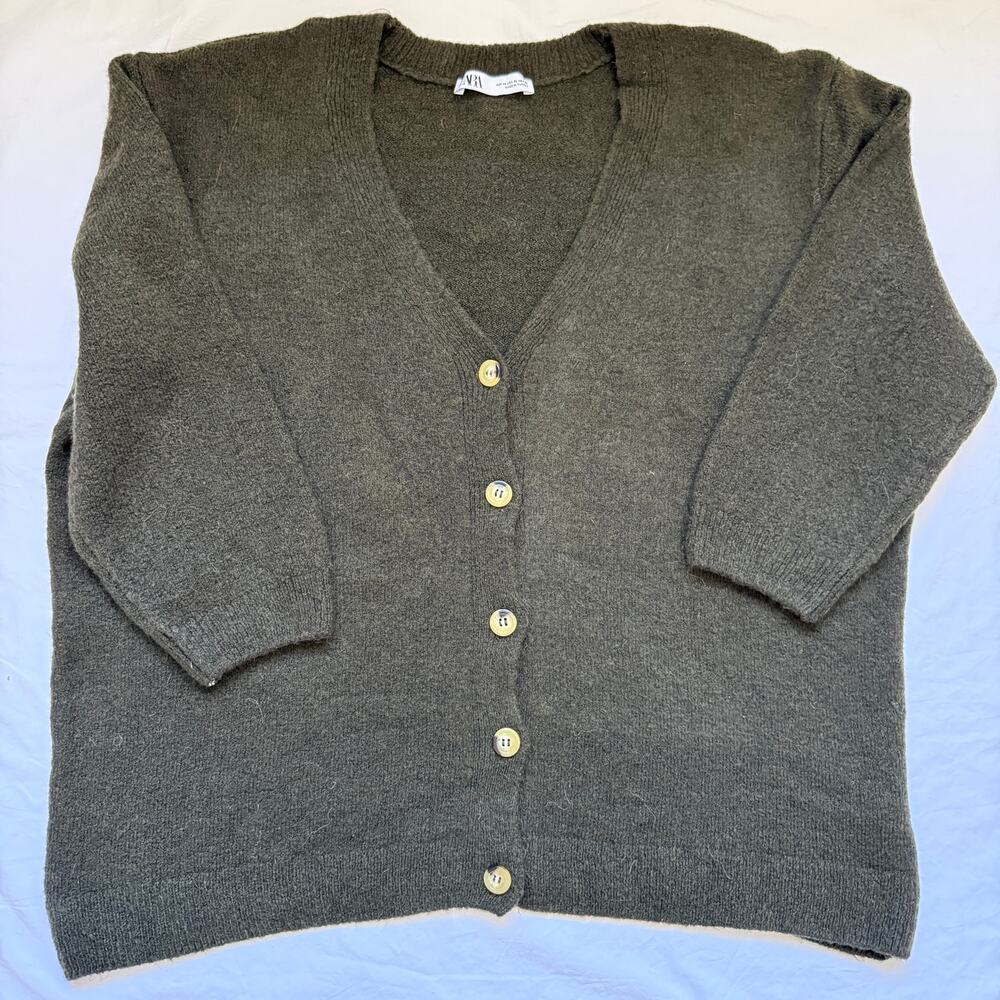 Zara Grandpa Style Button Front Cardigan, Dark Green, Size XL, EUC
